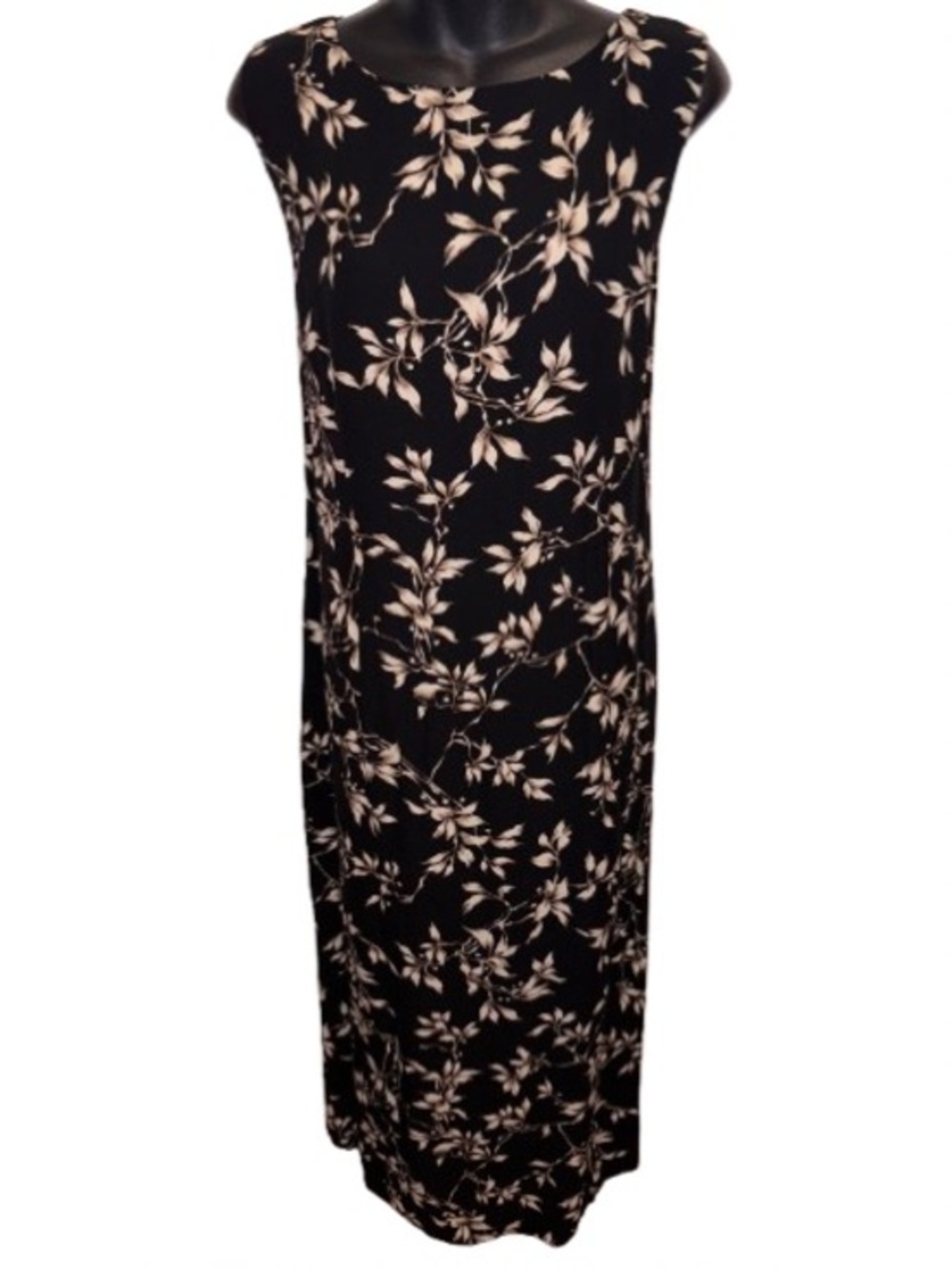 Due Per Due Silk Sleeveless Black Floral Maxi Dress in Cream size 14